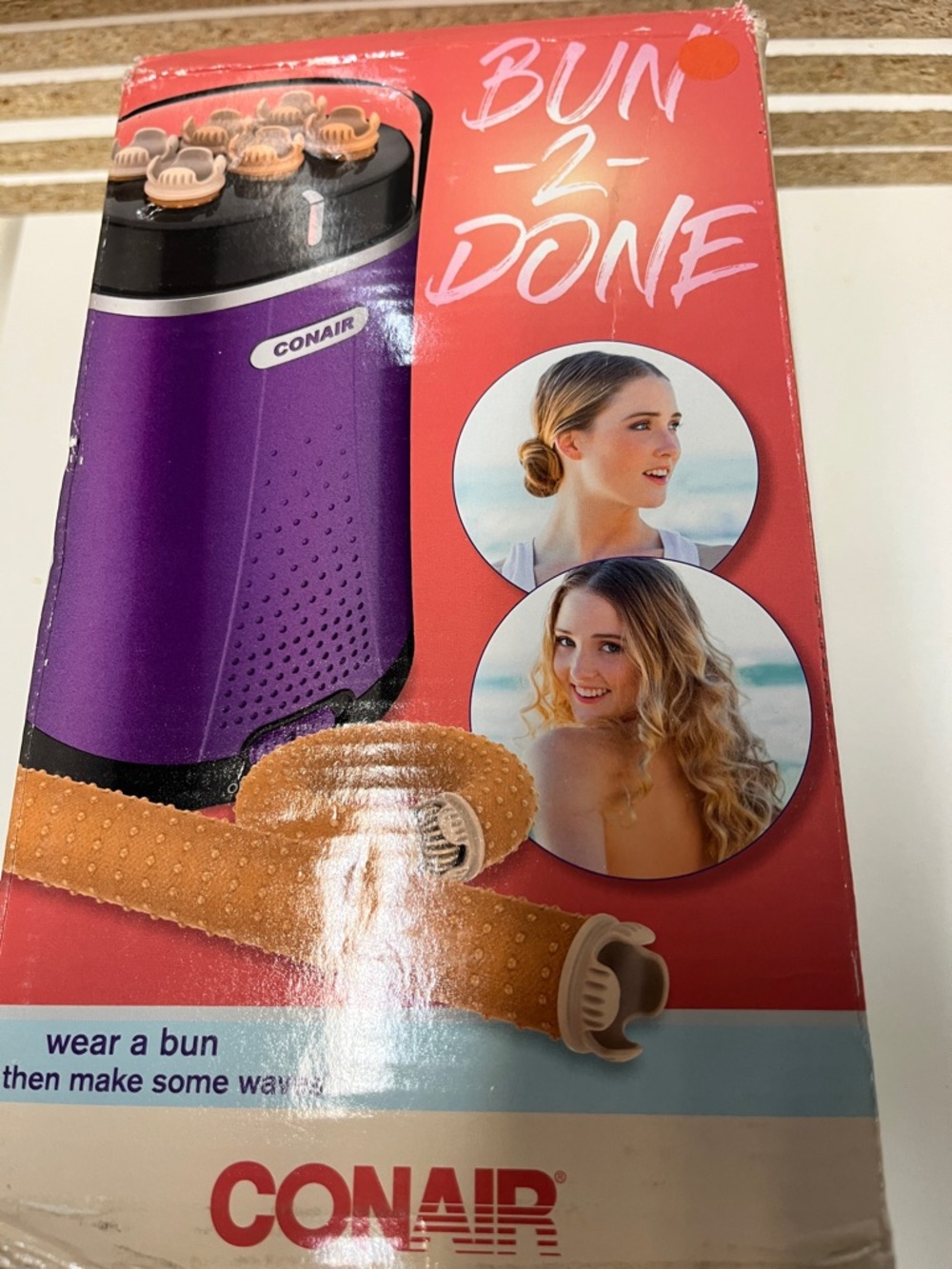 New Conair Bun-2-Done Hair Styler - with 6 Heated Flexible Wands Tan Rollers